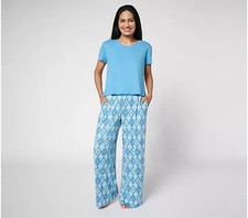 MUK LUKS Cloud Knit Boxy Tee  Relaxed Pant PJ Set-Blue/ArgylePalm-2X A685266