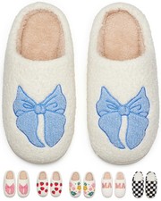 Slippers with Bows Women Men Warm Cozy House Shoes Fuzzy Home Slippers with M...