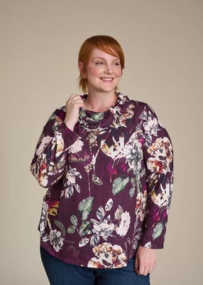 New CJ Banks Womens Floral Fig Printed Cowl Neck Top Top  1X