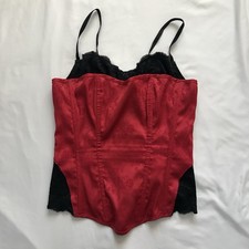 Fredericks of Hollywood Red Damask Halter Corset Style Bustier Size 34 Y2K Bra