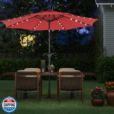 OLIXIS 10FT Solar Patio Umbrella with Lights, Tilt and Crank Button, 8 Sturdy