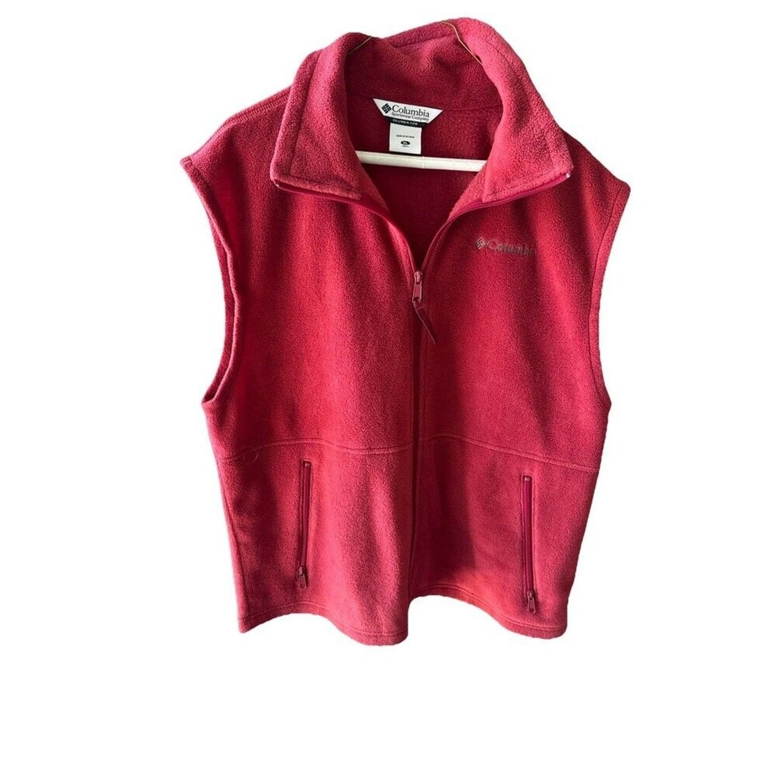Columbia Full Zip Red Fleece Vest Zip Pockets Travel Hiking Outdoor Mens XL