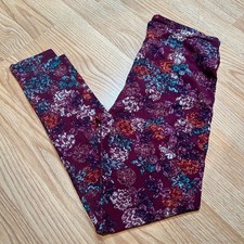 LuLaRoe Tall and Curvy Leggings Floral Print Burgundy Boho