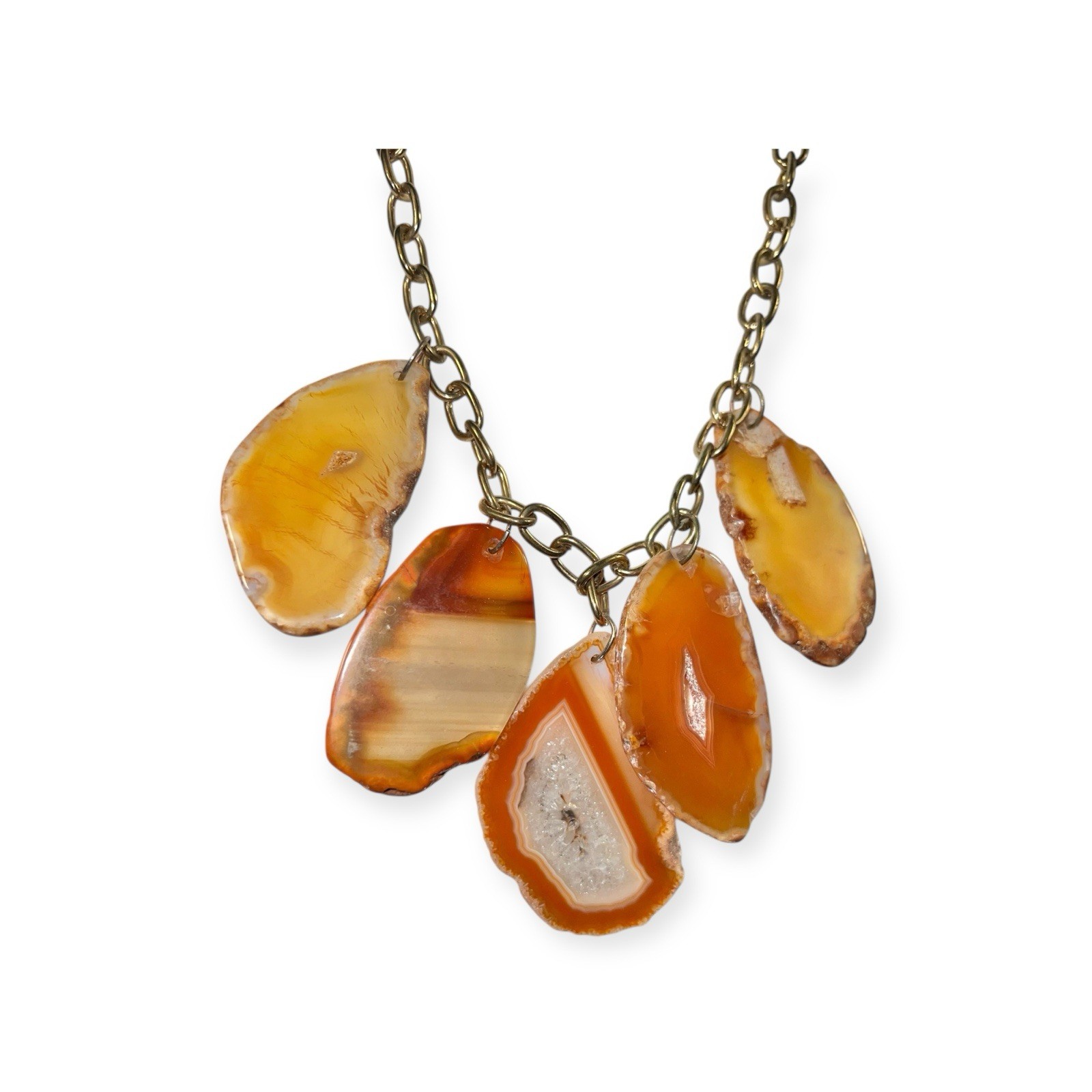 GEMSTONE STATEMENT NECKLACE AGATE QUARTZ GEODE FA… - image 7