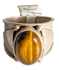 Vintage 925 Sterling Silver Tiger Eye Men's Ring Size 13 Wide Band 13.6g #36