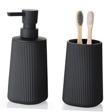 Bathroom Accessories Set 2 Piece Soap Dispenser and Toothbrush Striped Black