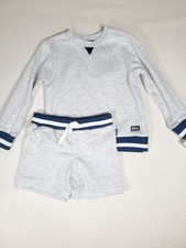Eddie Bauer Kids 2PC Sweatshirt Shorts Set Gray Blue Striped Trim Boys Small New