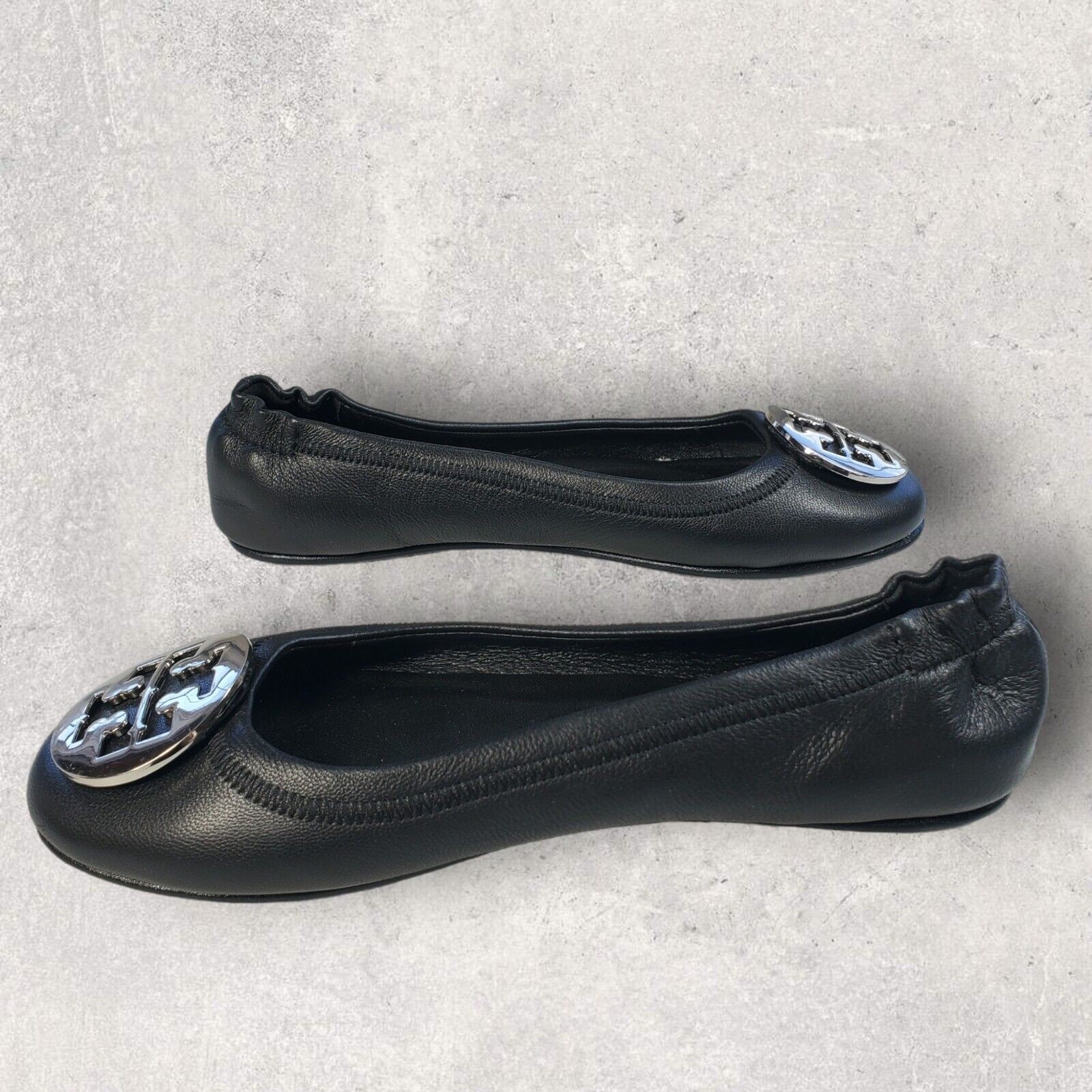Tory Burch Womens Black Leather Shoes Size 5 Logo Minnie Travel Ballet Flats thumbnail 5