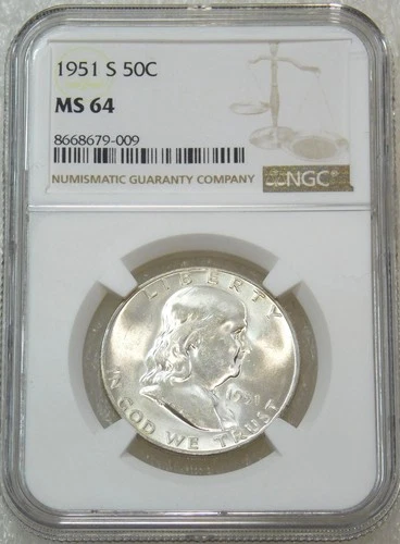 1951-S Franklin Half Dollar NGC MS64 Frosty White Just Graded New Holder #W275G