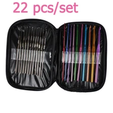 22Pc Mixed Color Aluminum Crochet Hooks Knitting Needles Case Yarn Kit free ship