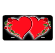 Custom Personalized License Plate Car Tag With Red Hearts And Roses Add Names