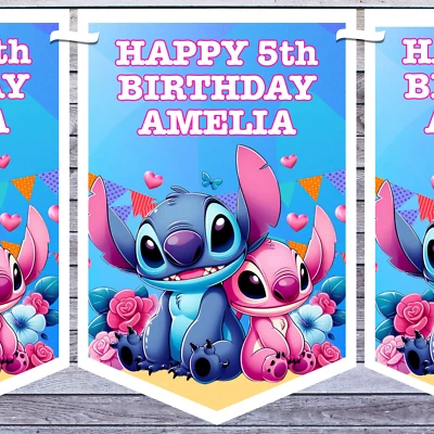 PEACHY IMPRESSIONS STITCH & ANGEL PARTY BUNTING BANNERS personalised AGE NAME