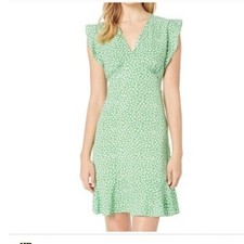 Michael Kors Mini Dress Green Butterfly Print V-Neck Flutter Sleeve XS