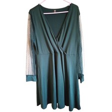 Shein forest green midi long lace sheer long sleeve dress