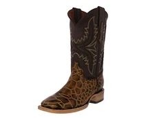 Mens Honey Brown Western Boots Sea Turtle Print Leather Cowboy Wear Square Toe