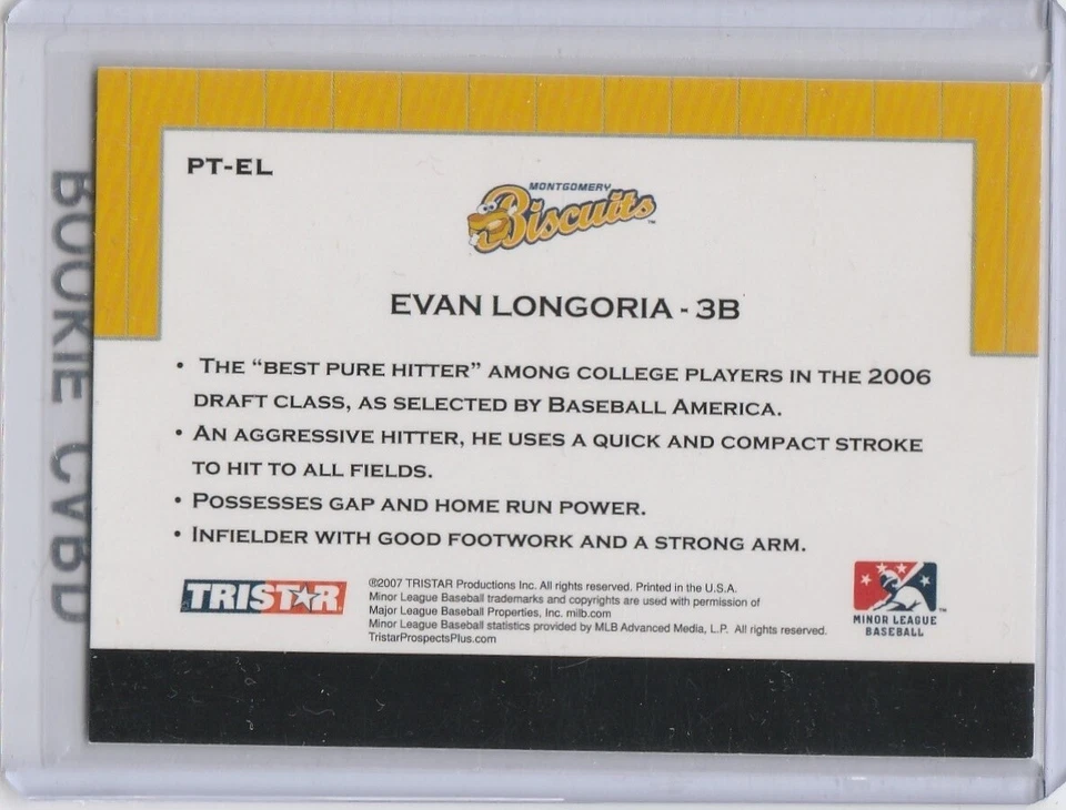 EVAN LONGORIA ROOKIE CARD 2007 Tristar Prospects Protential RC TB Rays SF Giants - Image 2 of 2