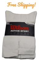 Wilson Men Active Sport Crew Socks 4 PACK (8 PAIRS) WHITE - SIZE 6-12