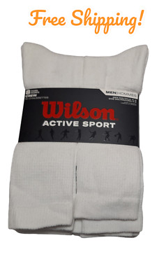 Wilson Men Active Sport Crew Socks 4 PACK (8 PAIRS) WHITE - SIZE 6-12