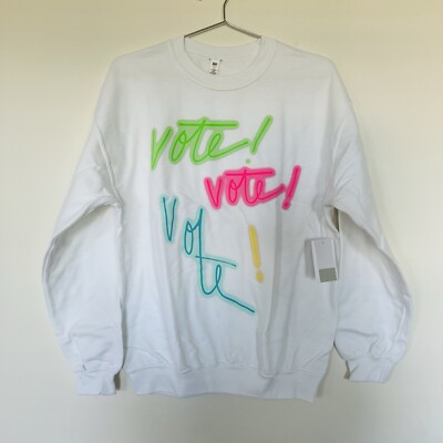 BP  Sweatshirt VOTE Neon Glow Text White Sweater Pullover Women's Size M Medium