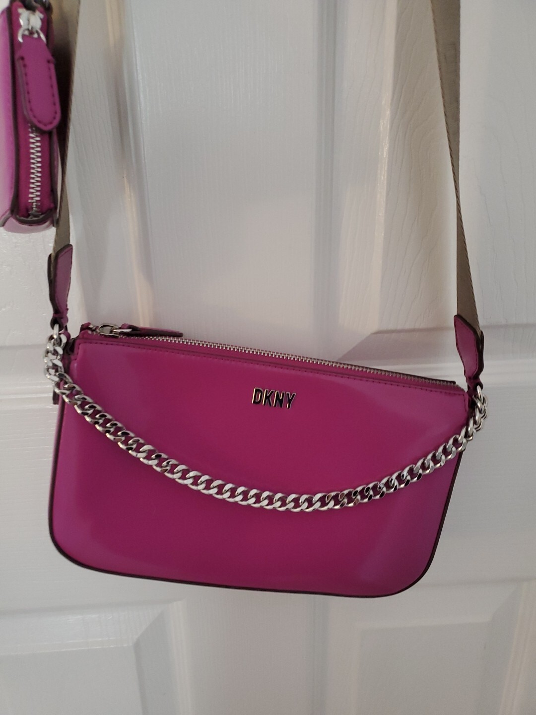 DKNY Quincy Crossbody Handbag With Detachable Coin Pouch Chain Fuchsia