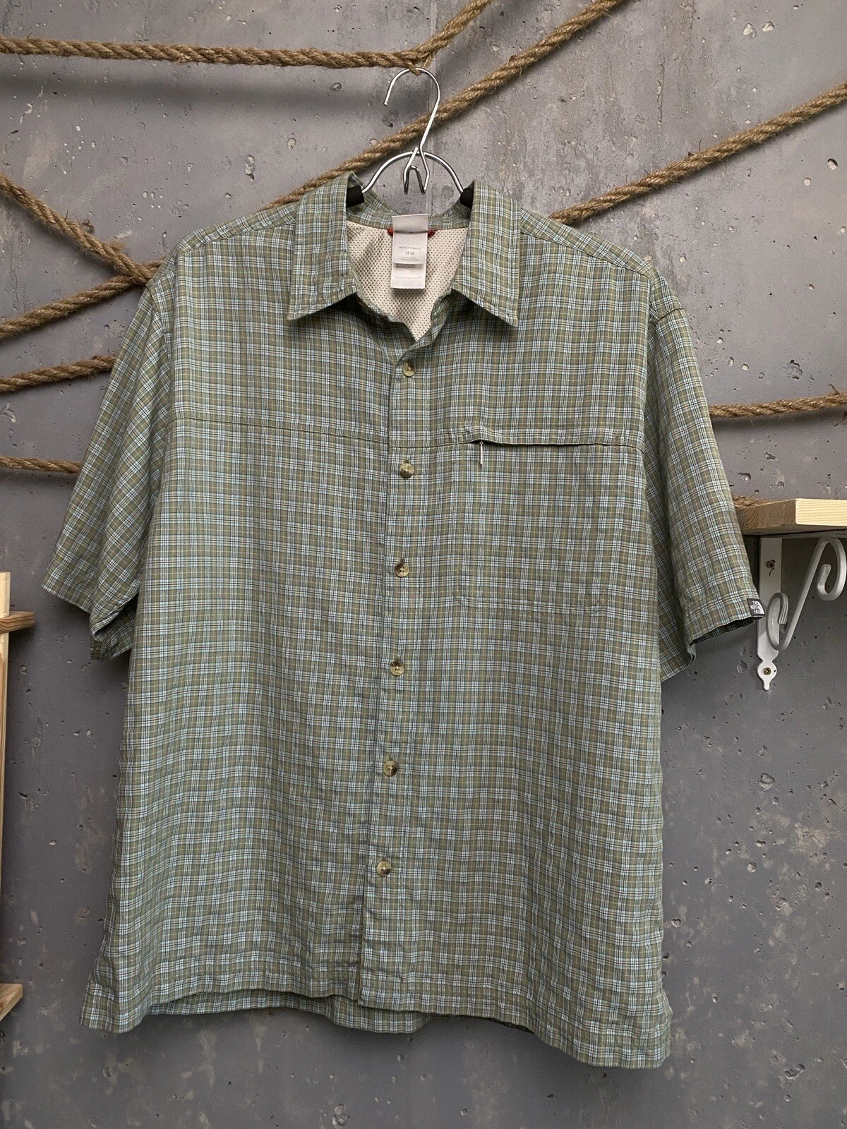 The North Face Tek Hike Plaide Shirt Size M Short Sleeve Men Green