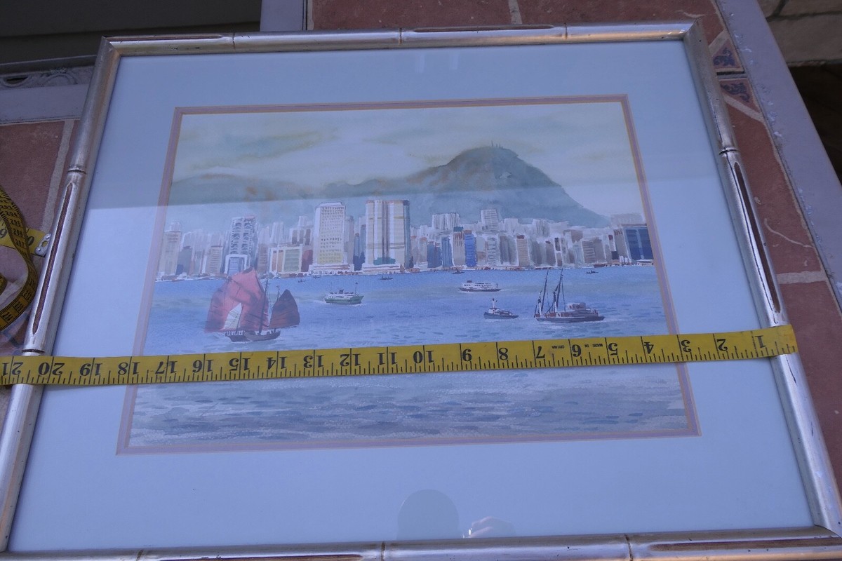 【Tik Lung ティ・ルン】絵画　香港　ビクトリア・ハーバー ORIGINAL TIK LUNG WATERCOLOR PAINTING VICTORIA HARBOUR HONG