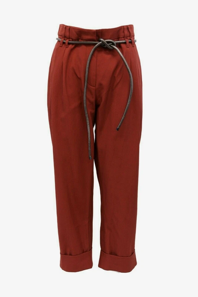 NUEVO CON ETIQUETAS $1825 Brunello Cucinelli Mujer Pierna Ancha Vestido Pantalón con Cinturón de Cuero 42/6US A191