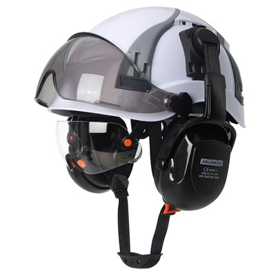 CE Safety Cap w/ Double Goggle Earmuff ABS Work Hat ANSI w/ Adjustable Vent Slot