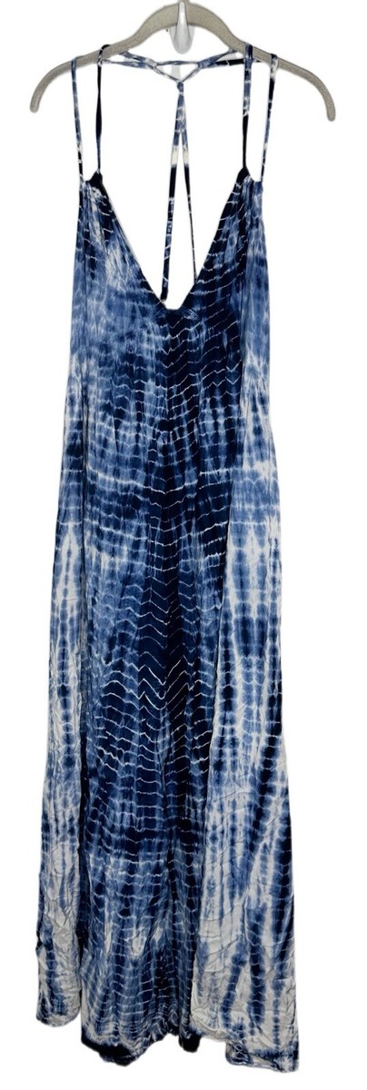 Lord & Taylor Design Lab Blue Tie Dye Strappy Boho Rayon Maxi Dress Size L  New | eBay
