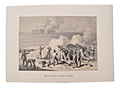 Attack on Fort Sumpter Original Vintage 19th Century Steel Engraving 7x9.5