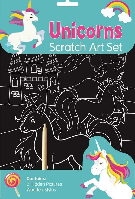 Unicorn Scratch Art Set Inc 2 Hidden PICS and Wooden Stylus for sale