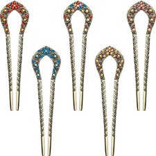 5 Pieces French Hair Pins Vintage Hair Forks Metal U Shaped Chignon Pin Doubl...