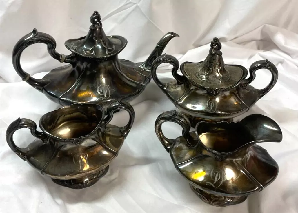 Reed Barton Silver Plate Coffee Tea Set Victorian 3710 4 set Cream and Sugar