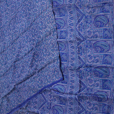 Swastik Vintage Blue Sarees 100 Pure Silk Paisley Printed Sari 5YD Craft Fabric