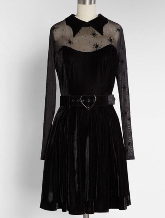 ModCloth & Collectif Sucker For Spiders Black Mesh Skater Belted Dress 24  BNWT! | eBay