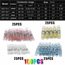 100X Solder Sleeve Heat Shrink Butt Waterproof AWG 10-26 Wire Splice Connector