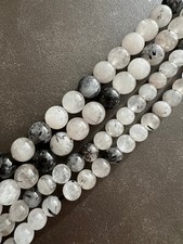 Natürliche weisse Turmalin Quarz Perlen am Strang 4mm, 6mm, 8mm Halbedelstein