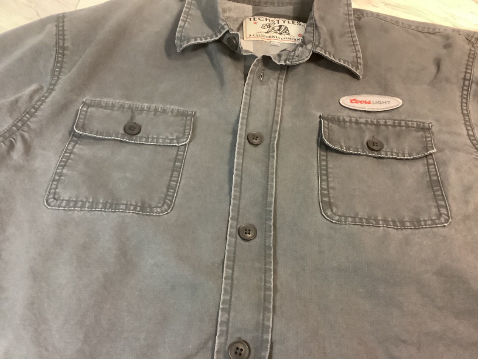 Coors light Techstyles Long Sleeve Work Shirt Gray… Gem