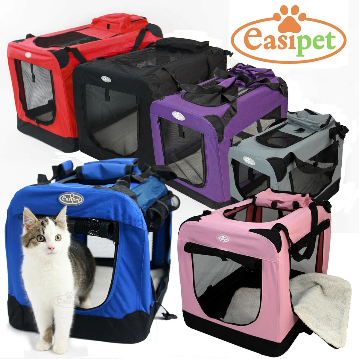 Portable Travel Foldable Cat Carrier Bag - Soft & Durable With Lid