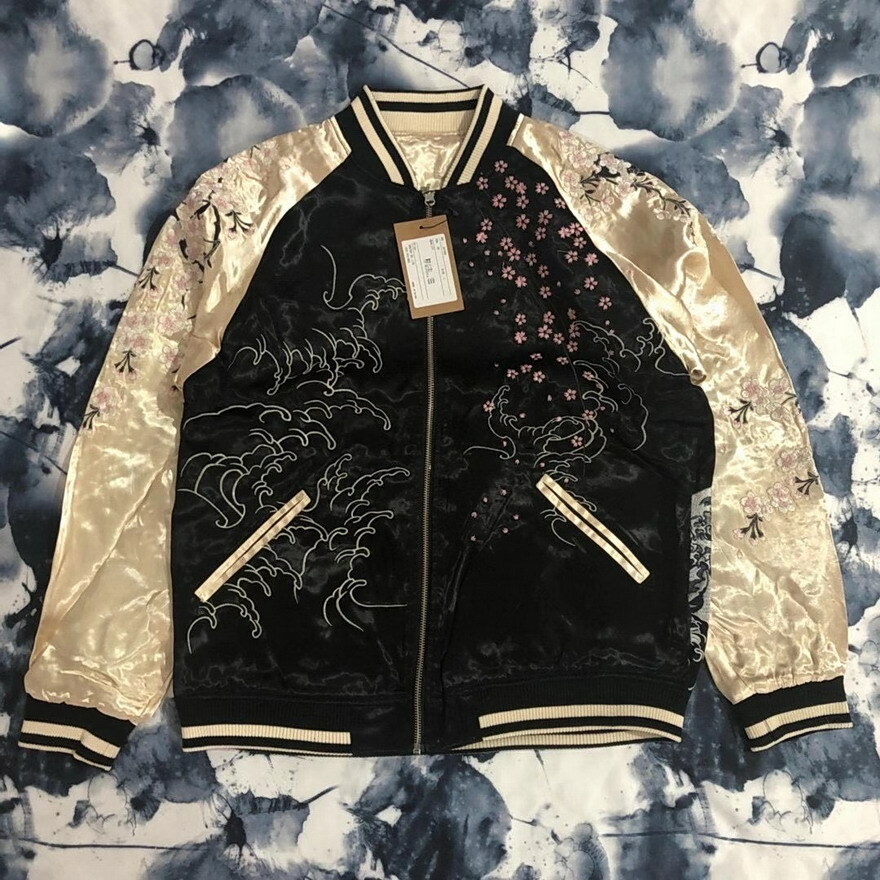 Mens Souvenir Jacket SUKAJAN Japanese Pattern Embroidery