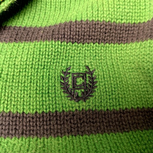 Chaps Sweater Youth Size 6 kelly Green Navy Stripe Pullover 1/4 Zip Preppy Crest - Picture 11 of 12