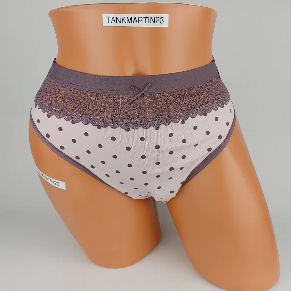 Panty Lane Bryant Cacique Algodón Hipster 18/20 Rosa Púrpura Lunares Encaje Plus Foto 2 de 4