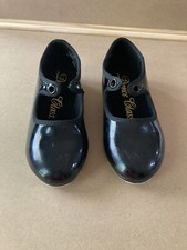 Black Patent Leather Tie Tap Dance Shoe Girls 9.5M Center Stage NO Laces Or Box