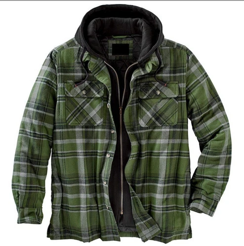 Men Plaid Work Jacket Lumberjack Hooded Flannel Shirt Sherpa Warm Hoodie New - Picture 16 of 76