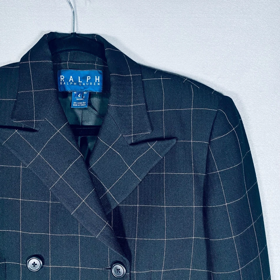 Chaqueta Ralph Lauren Vintage Mujer 4 Negro Mezcla Lana Doble Pecho Blazer Foto 3 de 4