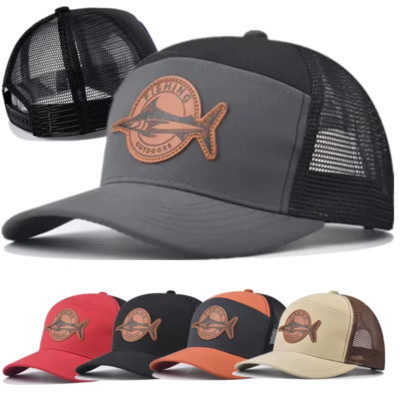 Unisex Trucker Hat Seven Panel Baseball Cap Shark Pattern Patch Fishing
