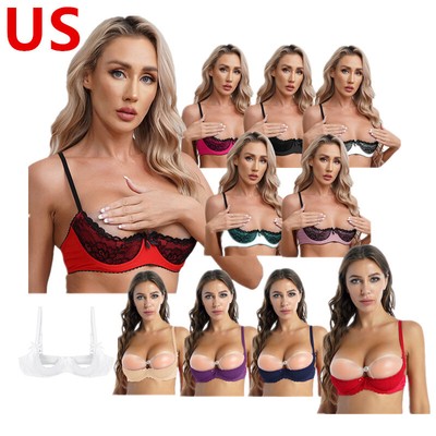 US Women Sexy Half Cup Bras Open Nipple Lingerie Bra Top Floral Lace Underwear