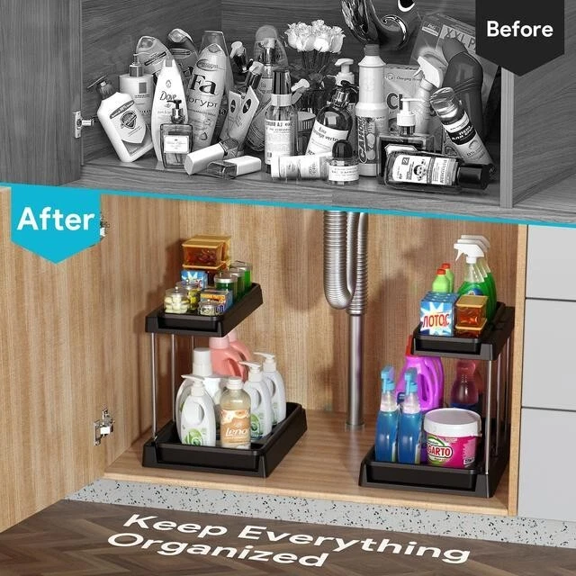 Under Sink Storage Shelf, 2 Tier Slide for Kitchen Cupboard Cabinet Organizer UK - Image 3 of 4