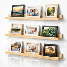 Pine Wood Picture Ledge Set of 3 Floating Wall Shelf Frame Display Rack Natural