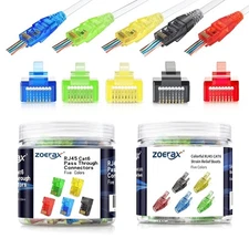 100-Pack Cat5e Cat6 RJ45 Pass Through Connectors with Strain Relief Boots UTP